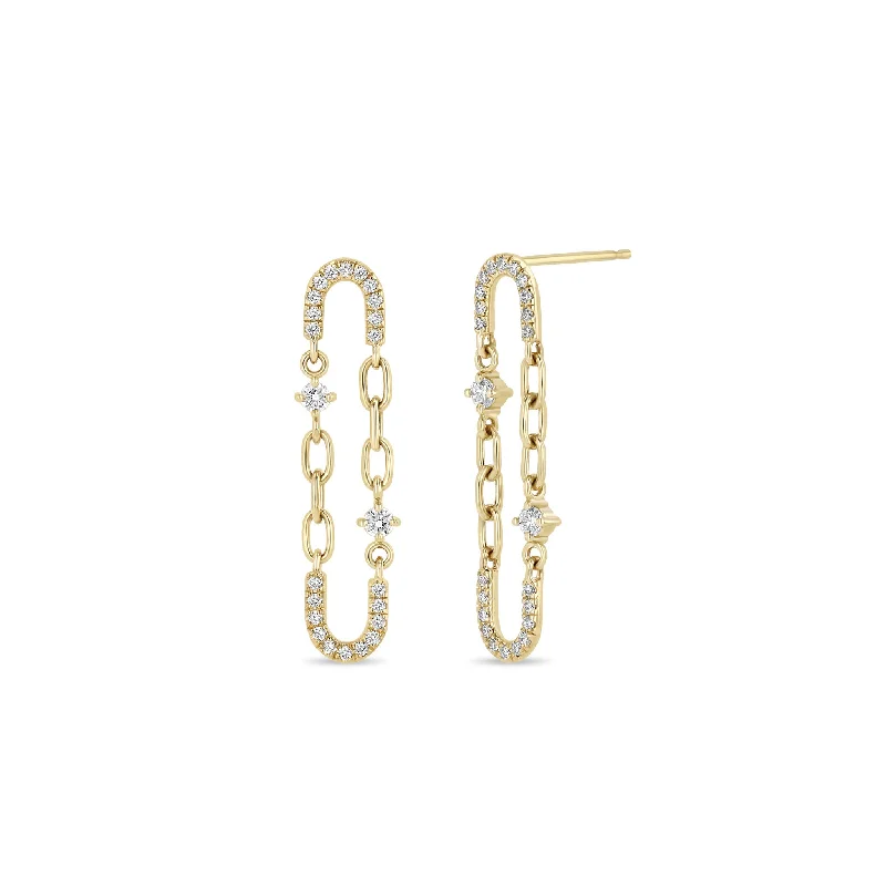 Light clay earrings-14k Prong & Pavé Diamond Chain Link Oval Drop Earrings