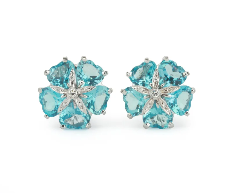 Alloy metal earrings-18kt White Gold Sand Dollar Earring with Blue Topaz and Diamonds