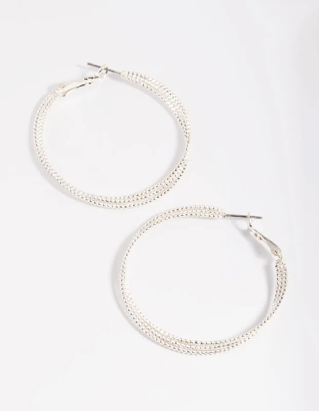 Topaz stone earrings-Silver Textured Criss Cross Hoop Earrings