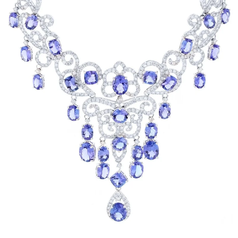 Zodiac charm necklaces-Auriya 14k White Gold 40 3/4ct Tanzanite and 11ct TDW Diamond Necklace - Blue