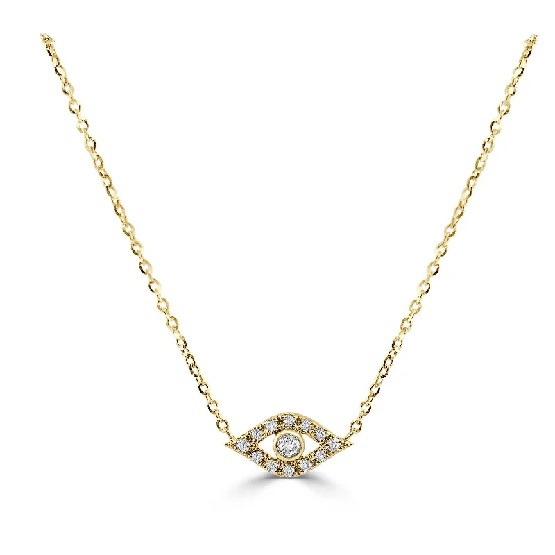 Floating gem necklaces-Joelle Diamond Evil Eye Necklace - 14K Yellow Gold and Diamond Necklace 1/10ct TDW Elegant Gift