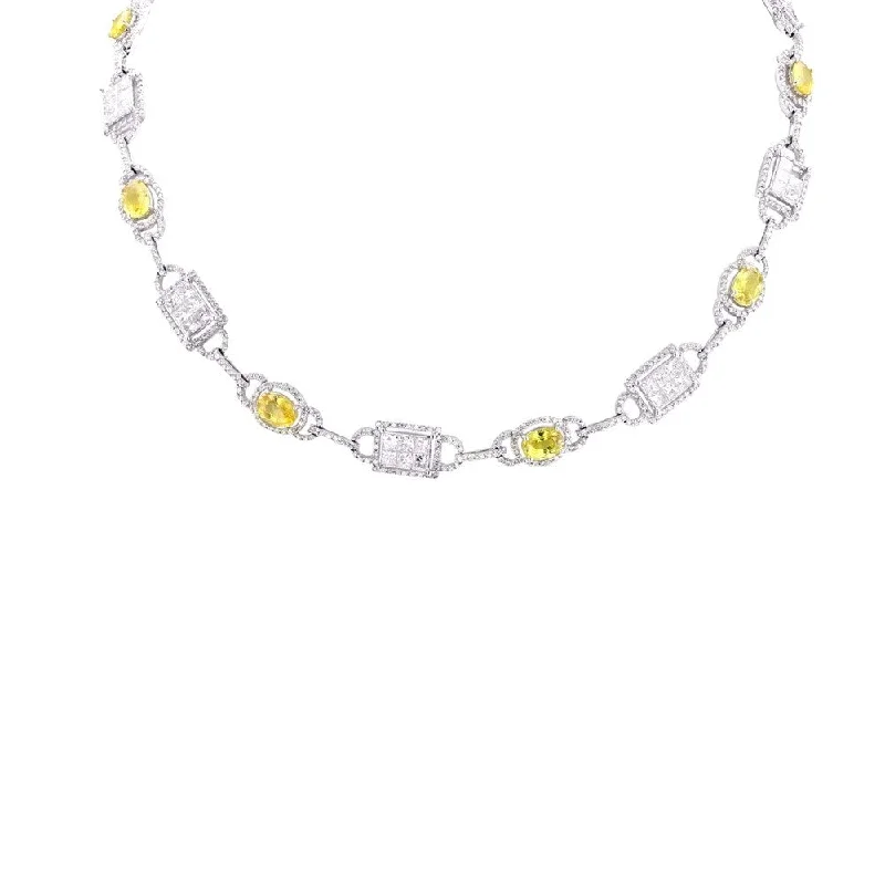 Raised disc necklaces-Auriya 18k White Gold 9 1/6ct Yellow Sapphire and 10ct TDW Diamond Necklace