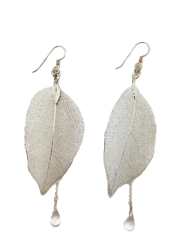 Retro clip earrings-Silver Leaf Earrings