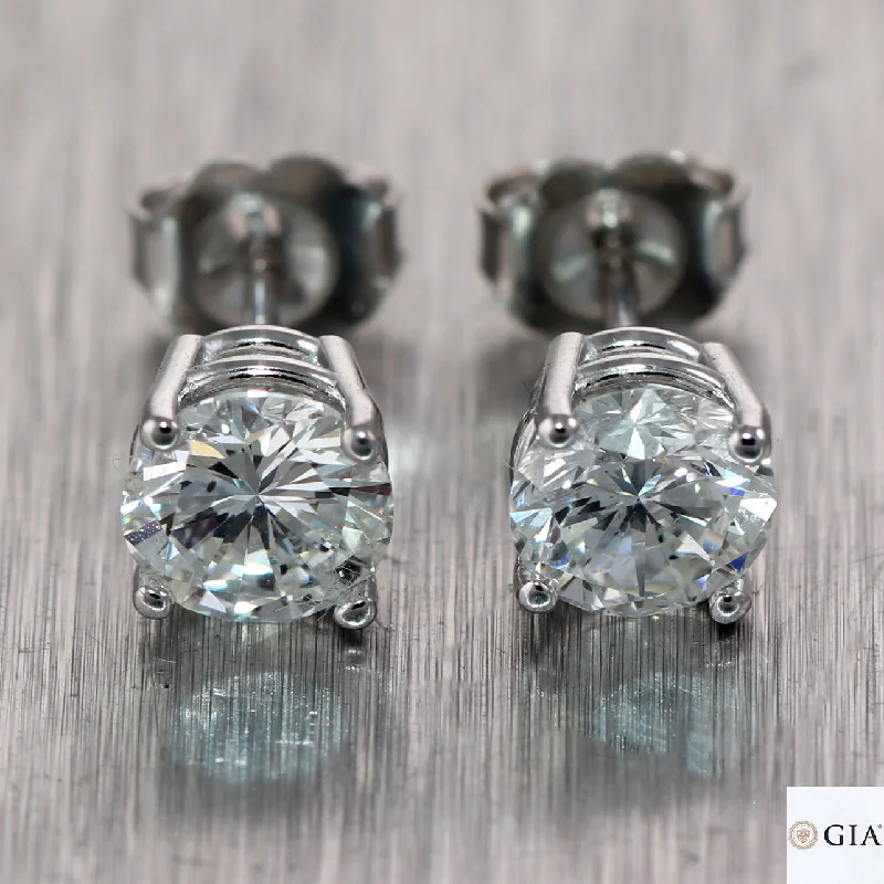 Retro clip earrings-GIA 1.72ct Round Brilliant G SI1 Diamond 14k White Gold Stud Earrings