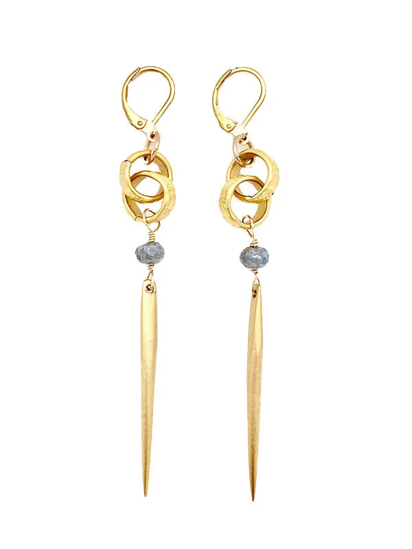 Cotton cord earrings-Labradorite Spear Earrings