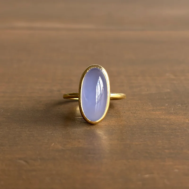 Blue Chalcedony Cabochon Wire Ring