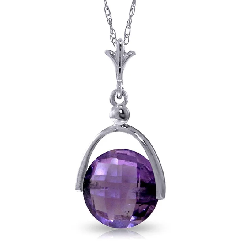 Dove feather necklaces-3.25 Carat 14K White Gold Necklace Checkerboard Cut Purple Amethyst