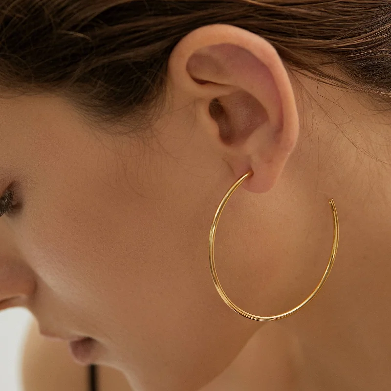 Retro clip earrings-Gold Hoop Large Statement Earrings