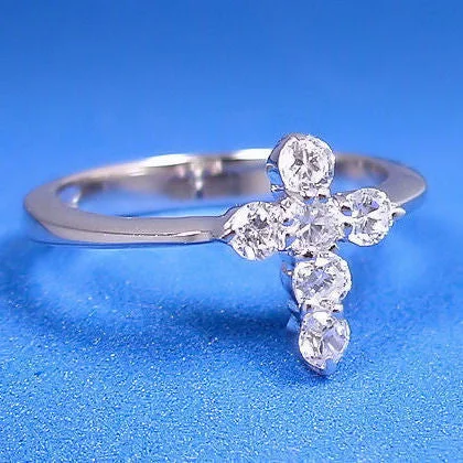 Bamboo style engagement rings-Hannah: Russian Ice CZ Cross Symbol Friendship Promise Ring 925 Silver