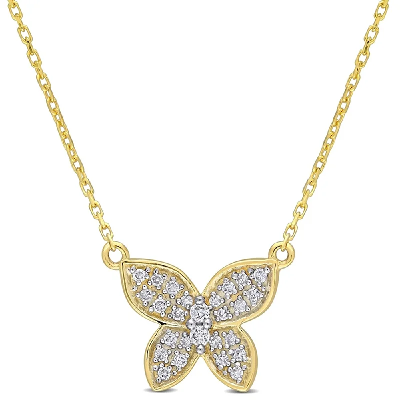 Oval shape necklaces-Miadora 10k Yellow Gold 1/8ct TDW Diamond Butterfly Station Cluster Necklace