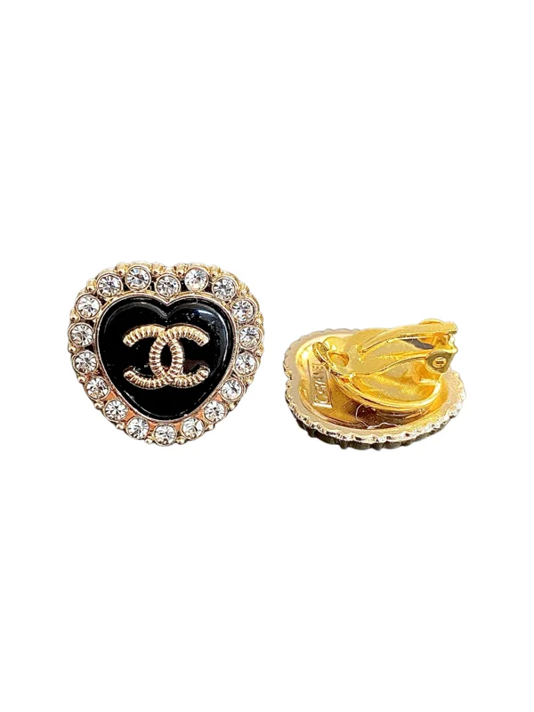 Topaz stud earrings-CC Black Heart CZ Button Earrings