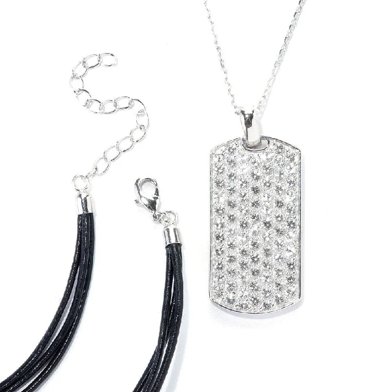 Vivid druzy necklaces-Sterling Silver Pave White Topaz Necklace with Chain and Cord