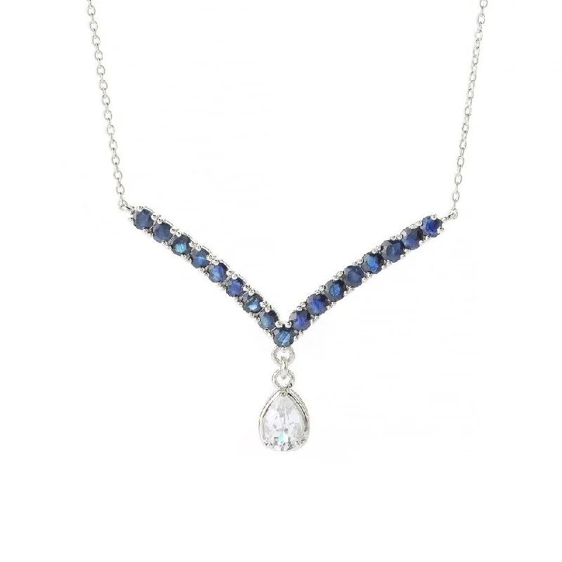 High gloss necklaces-SS/ 1.1ctw White Topaz & 2.3ctw Blue Sapphire Gemstone Y- Shape Necklace