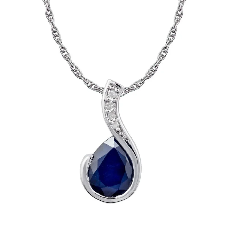 Rope braid necklaces-Viducci 10k White Gold Genuine Pear-Shape Sapphire and Diamond Drop Pendant Necklace