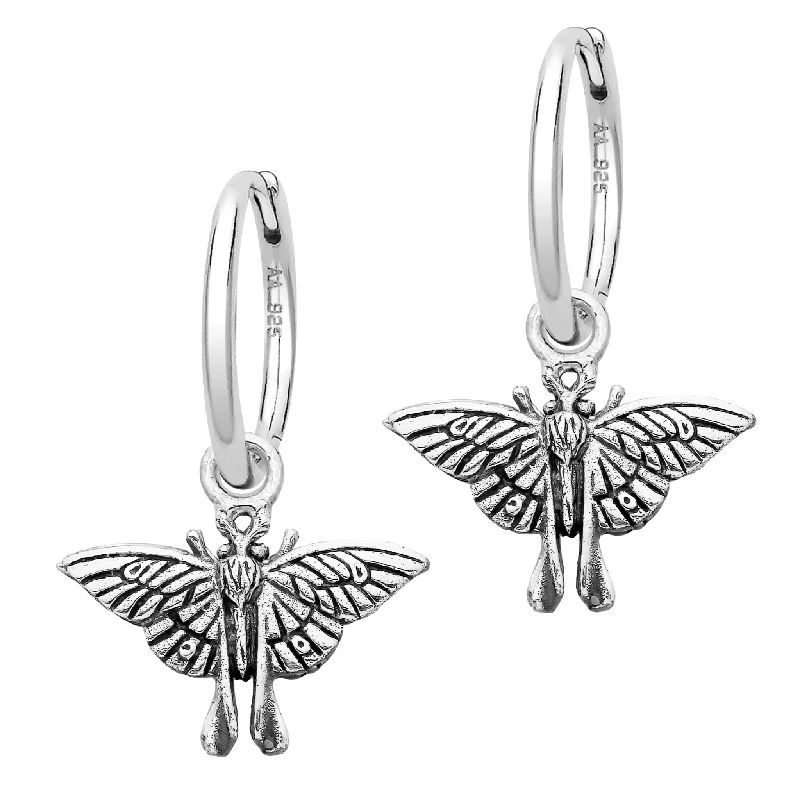 Deco style earrings-LUNA MOTH - Sterling Silver Hoops