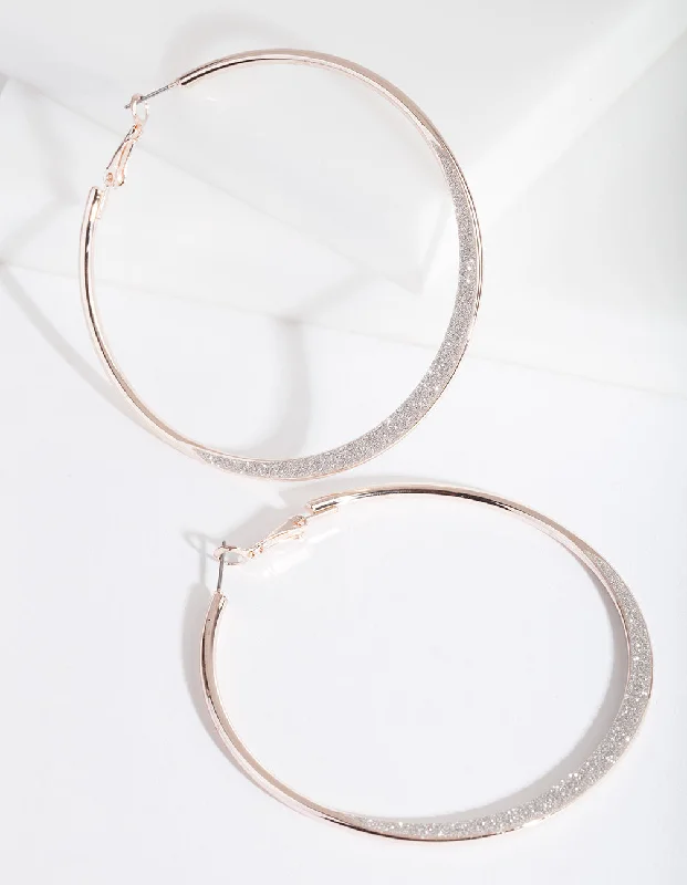 Subtle dangle earrings-Large Rose Gold Glitter Edge Hoop Earrings