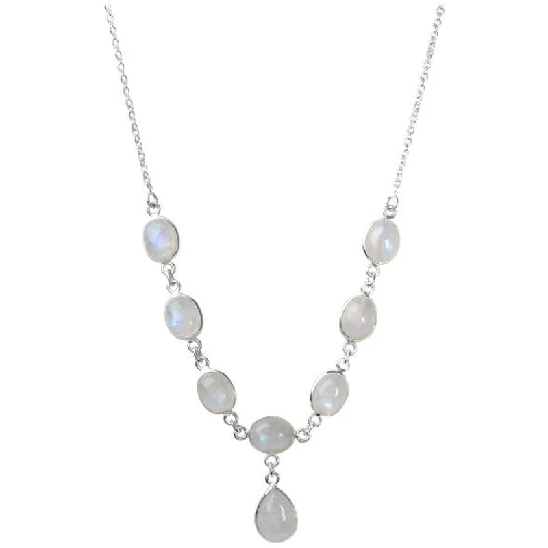 Radiant pearl necklaces-925 Sterling Silver Rainbow Moonstone Y-Shape Necklace