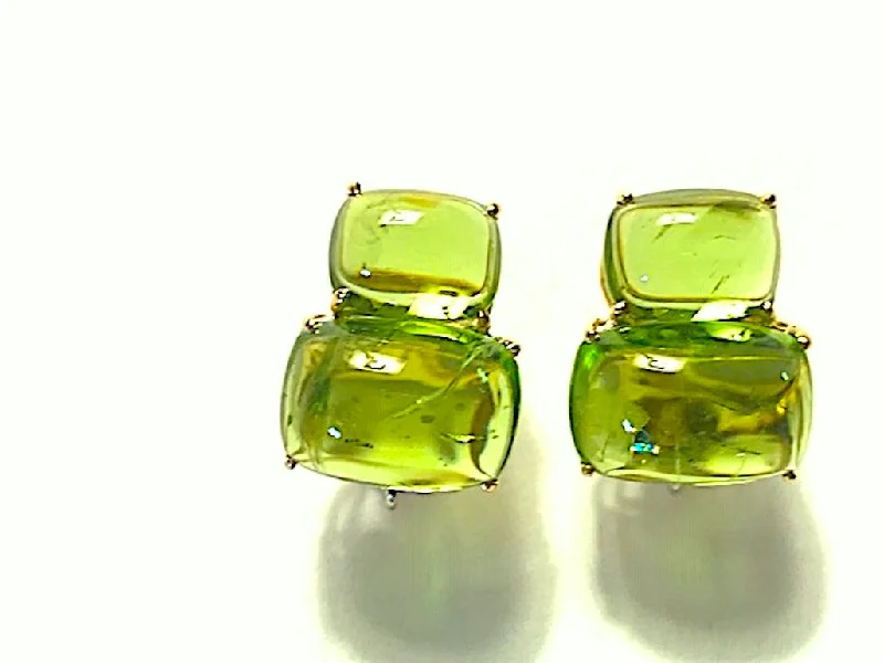 Thin threader earrings-18Kt Yellow Gold Cushion Cut Cabochon Peridot Earrings