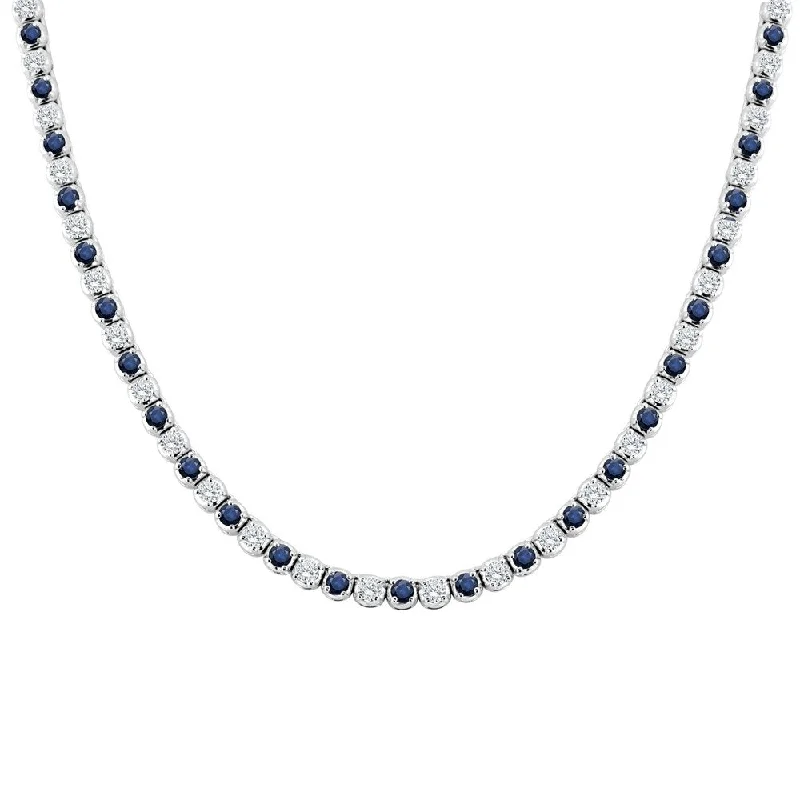 Spiral knot necklaces-Auriya 14K Gold Blue Sapphire and Diamond Tennis Necklace