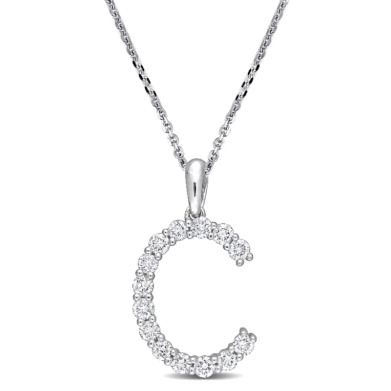 Soft thread necklaces-Miadora 1/2ct TDW Diamond 'C' Initial Necklace in 10k White Gold