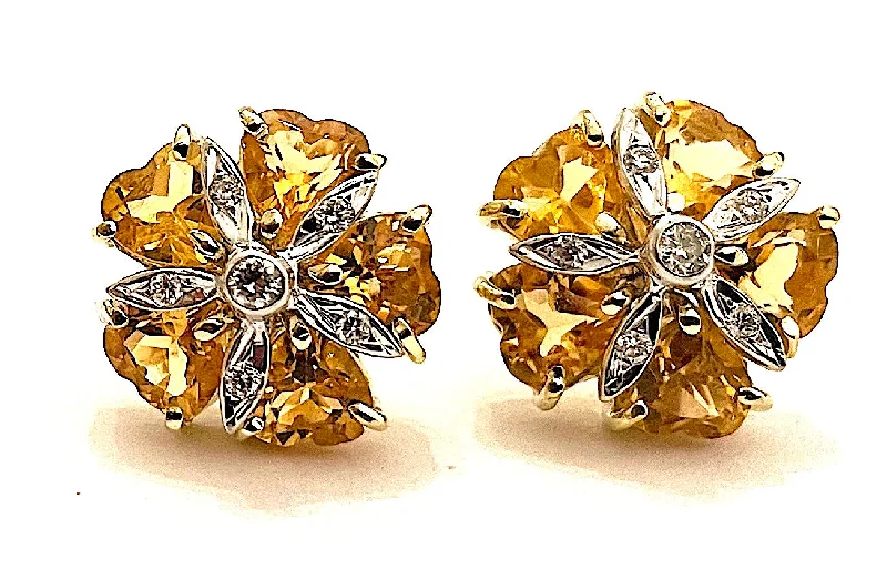 Topaz stud earrings-18kt Yellow Gold Mini Sand Dollar Earrings with Citrine and Diamonds