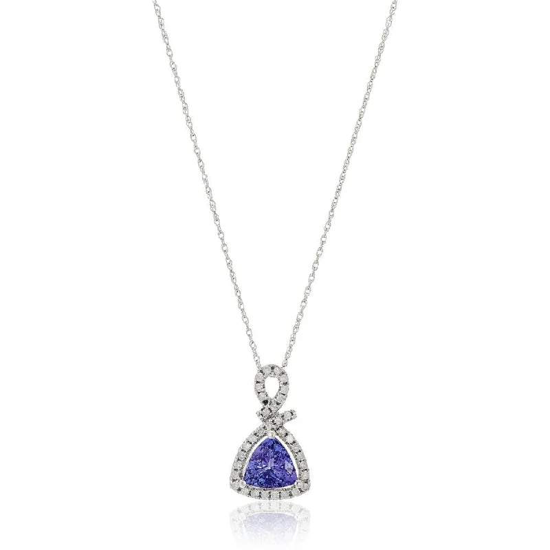 Spring clasp necklaces-14k White Gold 1 cttw Trillion Tanzanite and Diamond Halo Pendant Necklace, 18"