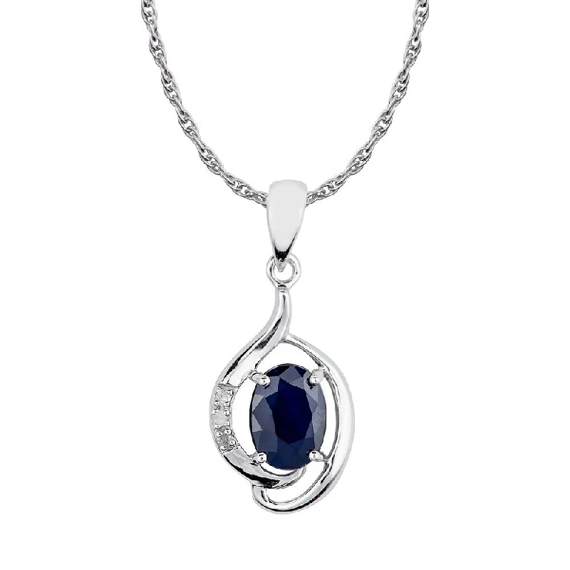 Raised bar necklaces-Viducci 10k White Gold Genuine Oval Sapphire and Diamond Pendant Necklace