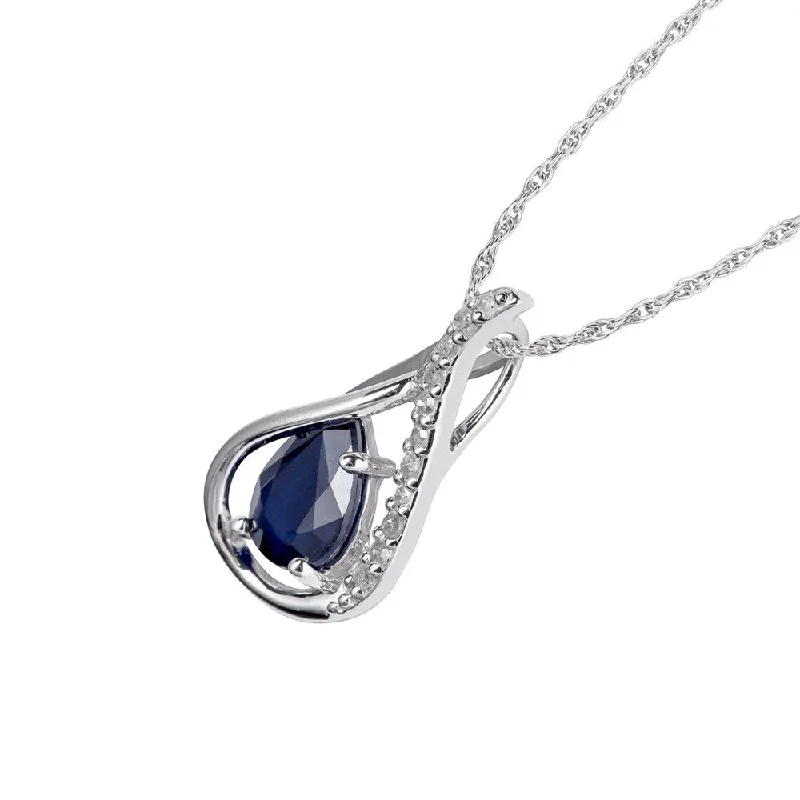 Woven tribal necklaces-Viducci 10k White Gold Genuine Pear-shape Sapphire and Diamond Halo Drop Pendant Necklace