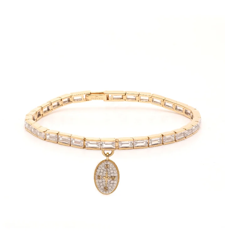 Slim pearl bangles-Internal Compass : Diamond Baguette Bracelet