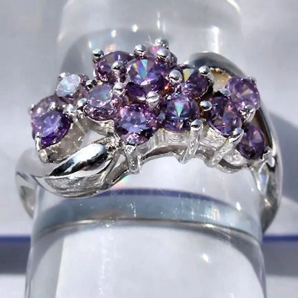 Tiny dot engagement rings-Kiana: 1.4ct Amethyst Ice CZ Waterfall Cluster Bypass Ring