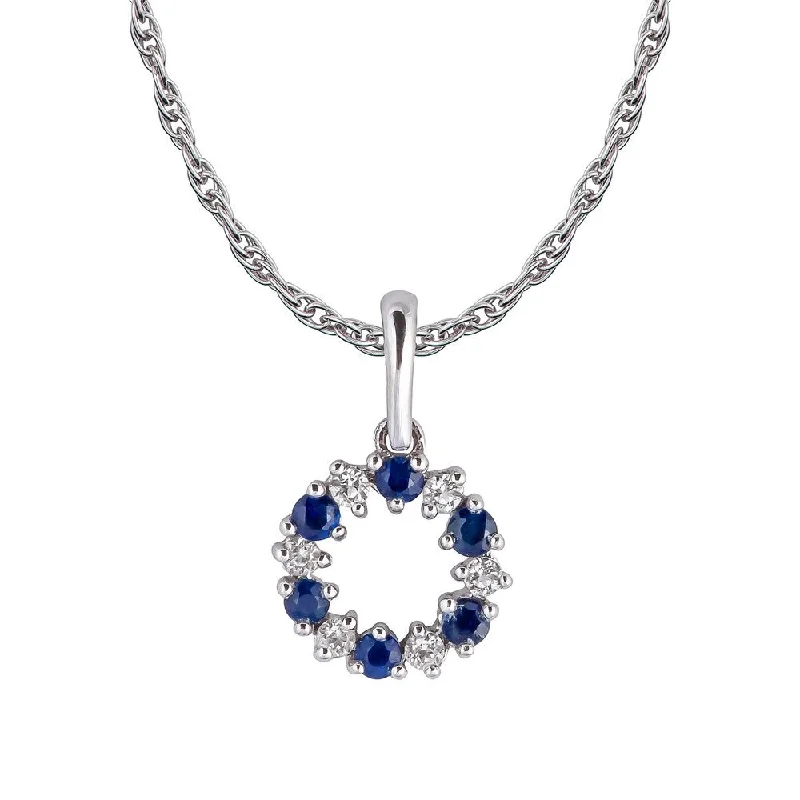 Stretch cord necklaces-Viducci 10k White Gold Genuine Sapphire and White Topaz Petite Circle Pendant Necklace