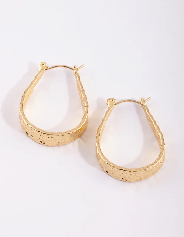 Tiny dot earrings-Gold Plated Molten Hoop Earrings