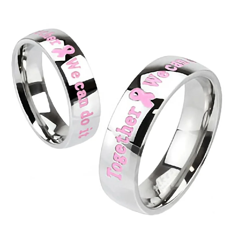 Petal carved engagement rings-Rosalind: “Together We Can Do It" Pink Ribbon 316 Steel Fashion Ring