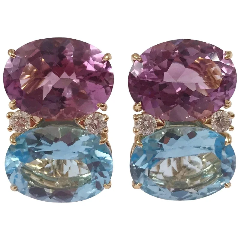 Layered drop earrings-Grande GUM DROP™ earrings With Amethyst and Blue Topaz and Diamonds