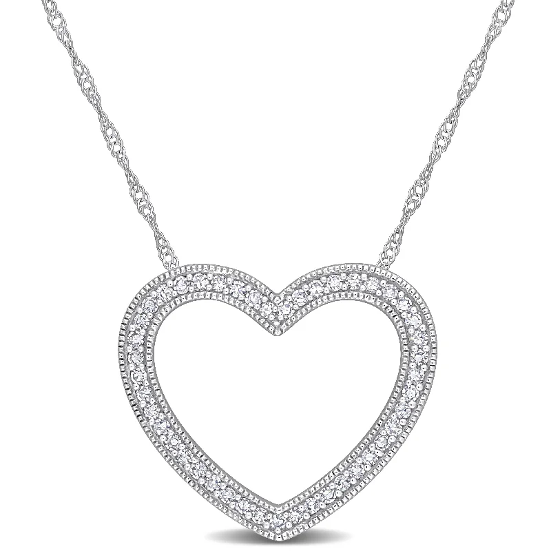 Linen cord necklaces-Miadora 14k White Gold 1/4ct TDW Diamond Open Heart Necklace