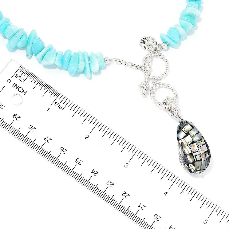 Oval gem necklaces-Dallas Prince Sterling Silver 18" Freeform Gem Necklace w/ Mosaic Bead Charm