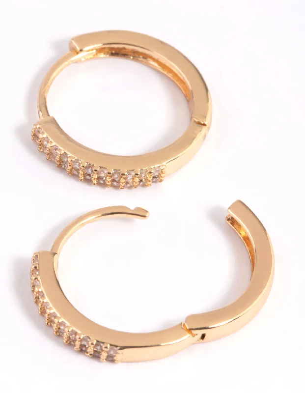 Wide bar earrings-Gold Plated Cubic Zirconia Small Huggie Hoop Earrings