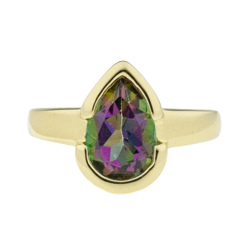 Glossy eternity engagement rings-2.47ct Mystic Topaz Solitaire Gemstone Ring in 14K Yellow Gold - Size 6.75