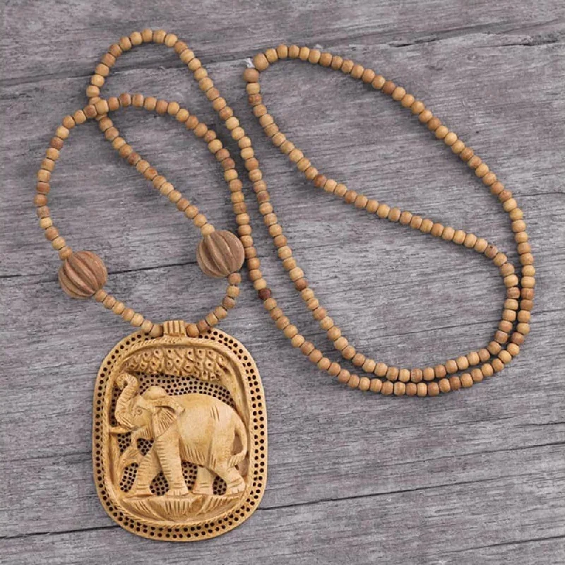 Raised bar necklaces-Kadam Wood 'Elephant Realm' Necklace