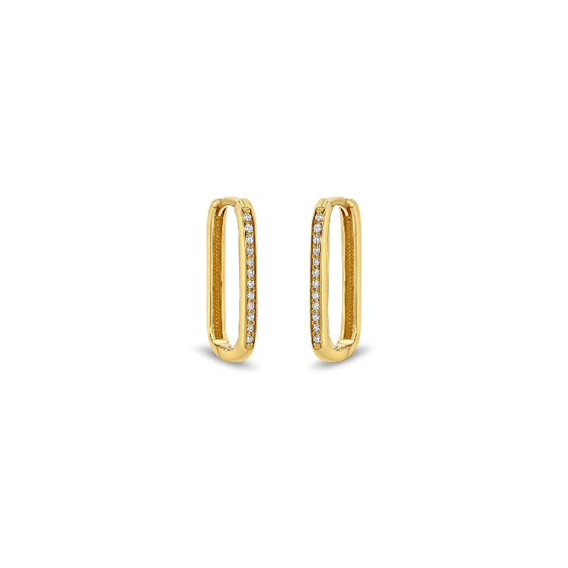 Square stud earrings-14k Pavé Diamond Thick Large Oval Hinge Hoops