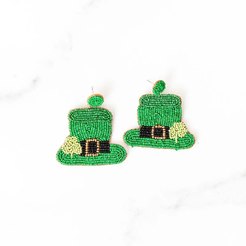 Worn medallion earrings-Beaded Leprechaun Hat Earrings