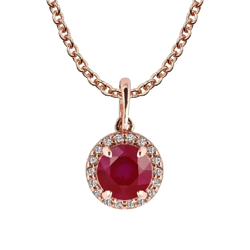 Silk fringe necklaces-Viducci 10k Rose Gold Genuine Round Ruby and White Topaz Halo Pendant Necklace