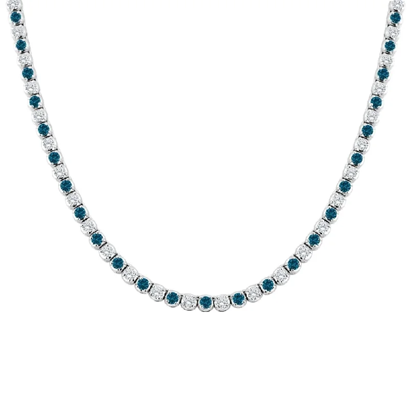 Silk fringe necklaces-Auriya 14k Gold 9ct TDW Round Blue and White Diamond Tennis Necklace (H-I, SI1-SI2)