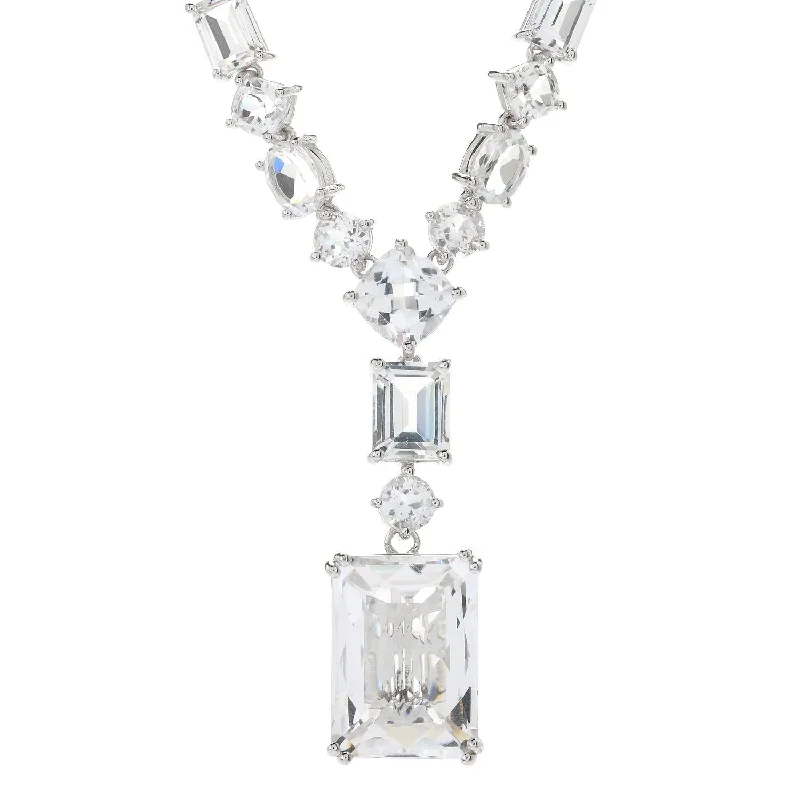 Retro deco necklaces-925 Sterling Silver White Quartz and White Topaz Y-Shape Necklace