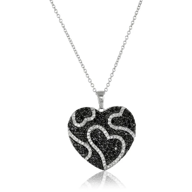 Coiled cord necklaces-Sterling Silver 2.8ctw Black Spinel & Created White Sapphire Heart Necklace