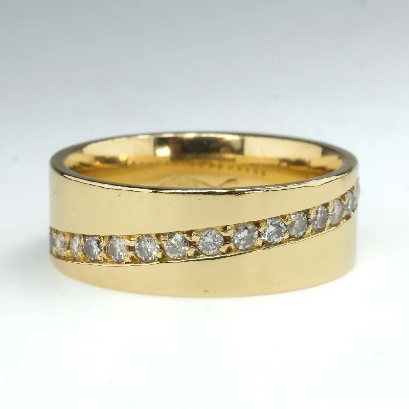 Rough band engagement rings-Diagonal Single Row Diamond Comfort Fit Ring in 18K Yellow Gold