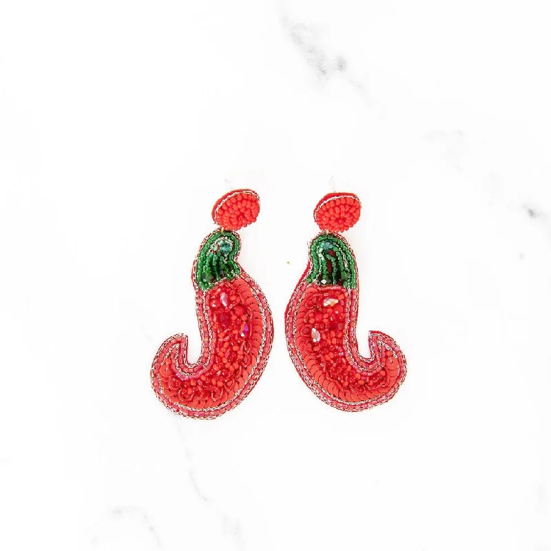 Rough texture earrings-Beaded Red Hot Pepper Earrings