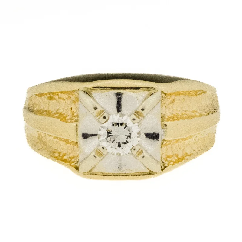 Surf theme engagement rings-0.36ctw Round Diamond Solitaire Men's Ring in 14K Two Tone Gold - Size 9.5