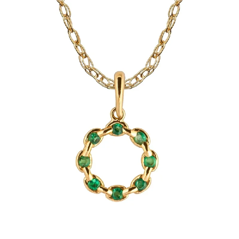 Rope braid necklaces-Viducci 10k Yellow Gold Genuine Round Emerald Circle Pendant Necklace