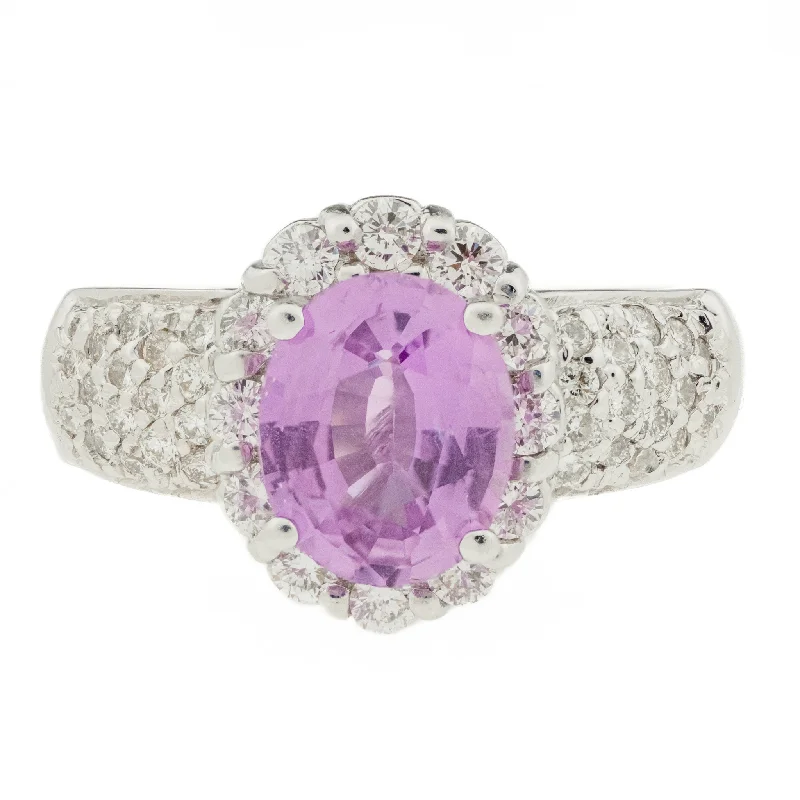 Dual-tone engagement rings-1.00ct Pink Sapphire and Diamond Accented Ring in 18K White Gold - 6.75